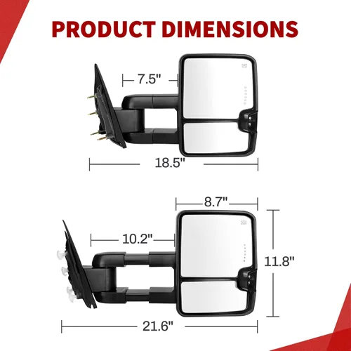 Miniatura 7 de YITAMOTOR Espejo de Remolque Compatible con 2014 2015 2016 2017 2018 Silverado 1500 2500 3500 Avalanche Tahoe Suburban, GMC Sierra Yukon, Telescopio