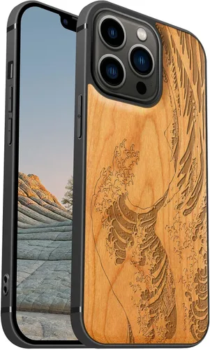 Miniatura 16 de Carveit Funda magnética de madera para iPhone 13 [madera natural y TPU suave] Funda protectora de madera única y elegante a prueba de golpes