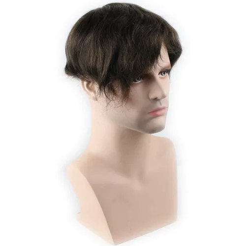 Miniatura 3 de Voloria Encaje francés de cabello humano real con piel fina PU para hombres Stock Toupee Hair Pieces #4 Color #4(10"x8")