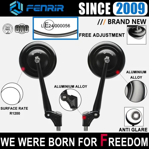 Miniatura 2 de FENRIR Emark CNC Espejos de aleación de aluminio negro para motocicleta, espejos laterales universales Cafe Racer Retro redondos antirreflejos