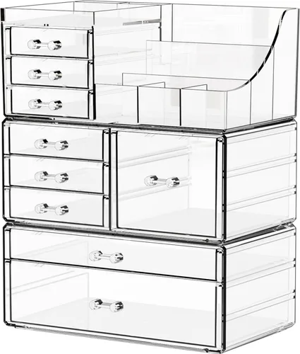 Miniatura 9 de Yieach Paquete de 2 organizadores de maquillaje transparentes para tocador, tocador y baño, organizadores de acrílico apilables con 5 cajones