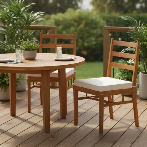 Miniatura 9 de Tangkula Juego de 4 sillas de patio de madera de acacia, sillas de comedor al aire libre con cojines de asiento acolchados, fundas lavables