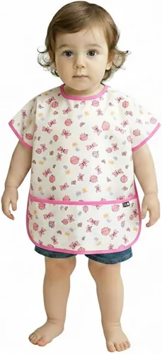 Miniatura 10 de Plie Short Sleeve Waterproof Bib for Toddlers – Easy Clean Feeding Apron for Mealtime, Daycare, Self-Feeding, Lightweight