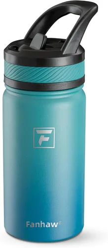 Miniatura 15 de Fanhaw Botella de agua aislada para niños de 14 onzas con tapa de pajita – Acero inoxidable de doble pared al vacío, a prueba de fugas, botellas