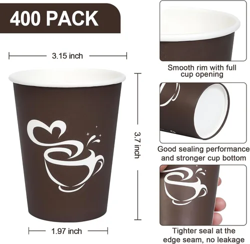 Miniatura 2 de Clawsoff 400 tazas de café de papel de 8 onzas, vasos desechables para bebidas calientes o frías, tazas de café marrón de 8 onzas para fiestas
