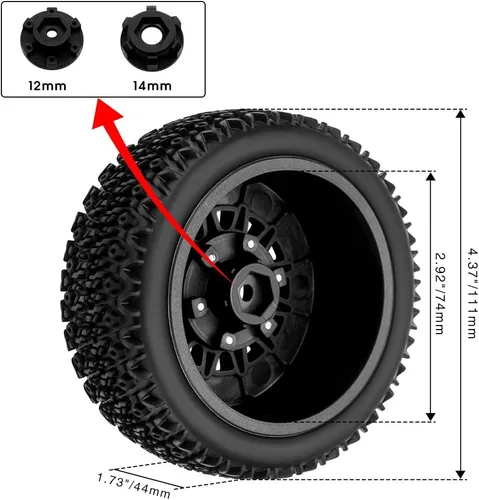 Miniatura 3 de GLOBACT Ruedas y neumáticos hexagonales RC de 0.472 in/0.551 in 1/10 RC para Arrma Senton Fury Slash Axial Losi Redcat Rc4wd Hex Reemplazo Negro