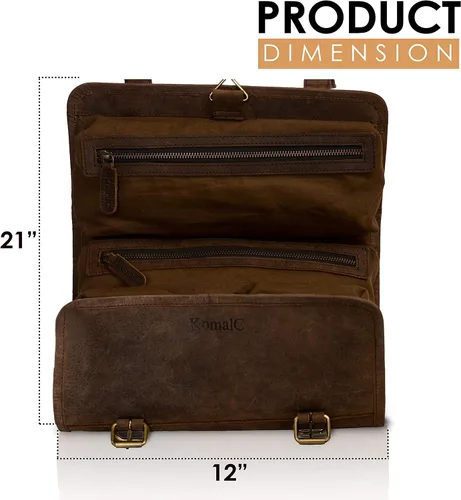 Miniatura 3 de KomalC Neceser Colgante de Cuero de Búfalo Premium para Viaje Kit Dopp