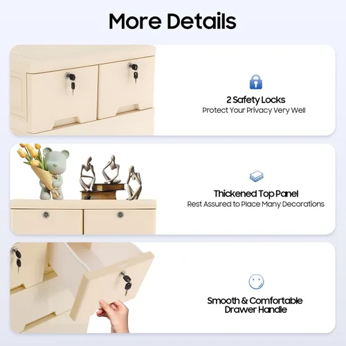 Miniatura 3 de LOYALHEARTDY Cómoda de plástico con 6 cajones, organizador alto para sala de juegos, muebles, 5 ruedas, 2 cerraduras, capacidad de carga de 66