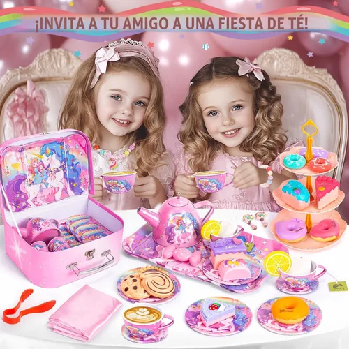 Miniatura 2 de Hohosunlar Juego de fiesta de té de unicornio para niñas pequeñas, juego de té de princesa para niñas, juego de té de princesa, juego de taza de té