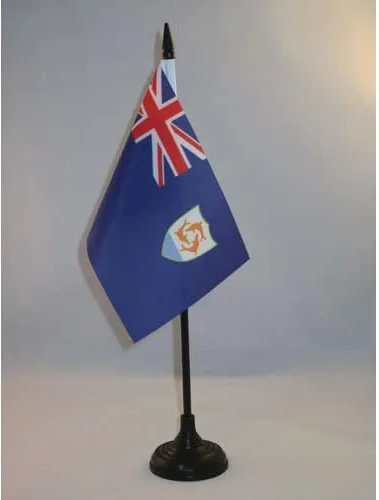 Bandera de mesa de Anguila de 4 x 6 pulgadas, bandera de escritorio británica de Anguila, 5.9 x 3.9 in, palo y base de plástico negro AZ FLAG