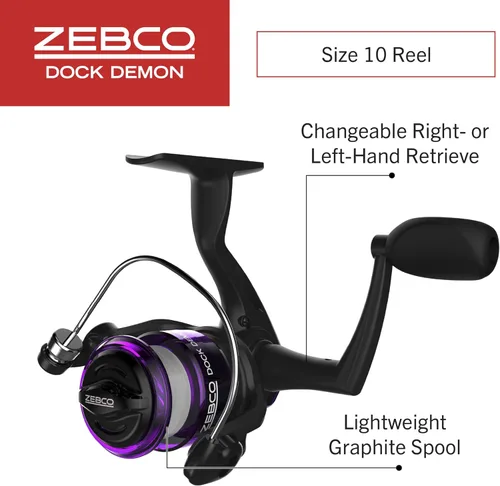 Miniatura 3 de Zebco Dock Demon - Carrete giratorio y caña de pescar, caña de fibra de vidrio duradera de 30 pulgadas, carrete de pesca anti-reversa QuickSet
