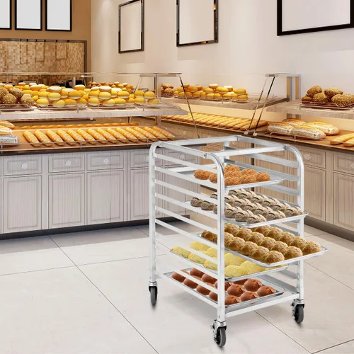 Miniatura 8 de ReunionG Estante para panecillos de 10 niveles, estante para panadería con 2 ruedas bloqueables, carrito de refrigeración de almacenamiento
