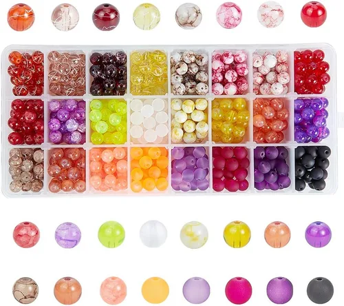 Miniatura 13 de 1080 cuentas de vidrio de 0.315 pulgadas (0.315 in), 24 colores negros, cuentas redondas de cristal de cristal, rosario de mármol, cuentas sueltas