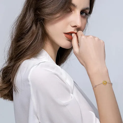 Miniatura 5 de SNZM Pulseras para mujer de plata de ley 925 con diseño de girasol, cadena ajustable con dije de corazón, eslabones de cumpleaños, joyería