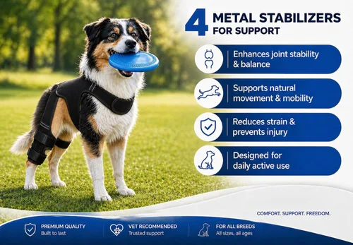 Miniatura 5 de Rodillera para perro para patas traseras/traseras (ACL/CCL) - Soporte de doble pierna con 4 estabilizadores metálicos y arnés antideslizante