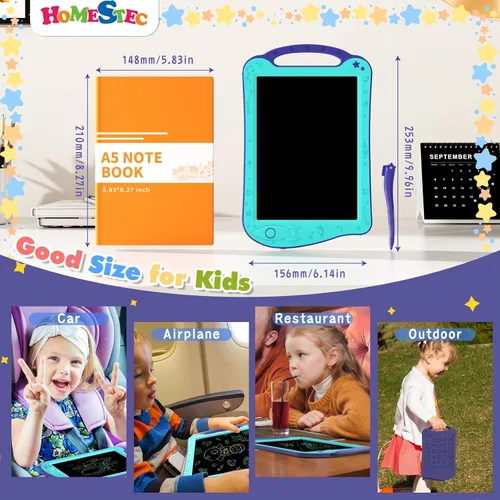 Miniatura 6 de [Certificado por ClimatePartner] HOMESTEC Astrodraw - Bloc de dibujo LCD colorido para niños, tablero de garabatos para niños de 3, 4, 5, 6 años