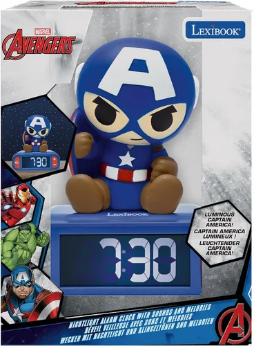 Miniatura 5 de LEXiBOOK, Vengadores de Marvel, Reloj despertador con luz nocturna de Los Vengadores, Sonidos y melodías, Pantalla LCD retroiluminada, Luminoso