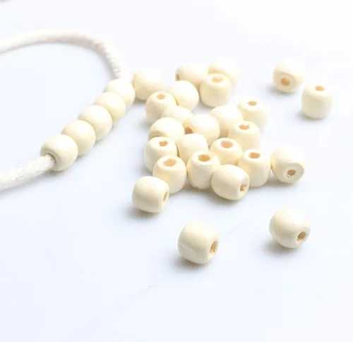 Miniatura 4 de 300 cuentas de madera beige de 0.472 x 0.433 in, cuentas espaciadoras de madera con agujero grande de 0.197 pulgadas para hacer manualidades