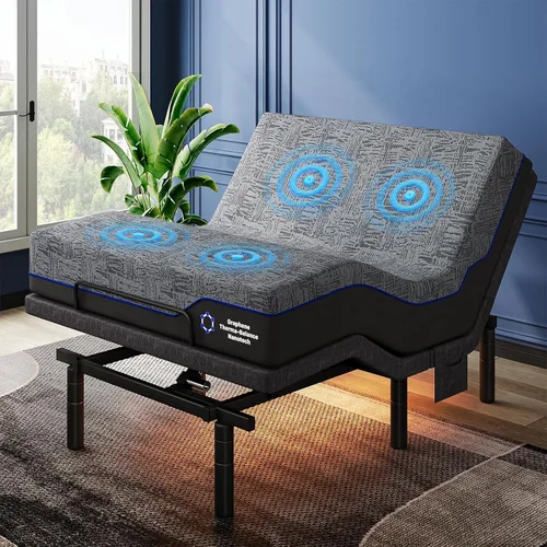 Miniatura 16 de Pipishell Base de cama ajustable individual XL y colchón de espuma viscoelástica de 14 pulgadas con masaje, base de cama eléctrica con espuma