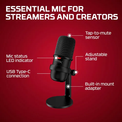 Miniatura 7 de HyperX SoloCast - Micrófono de condensador USB para juegos, para PC, PS4, PS5 y Mac, sensor de toque para silenciar, patrón polar cardioide, ideal