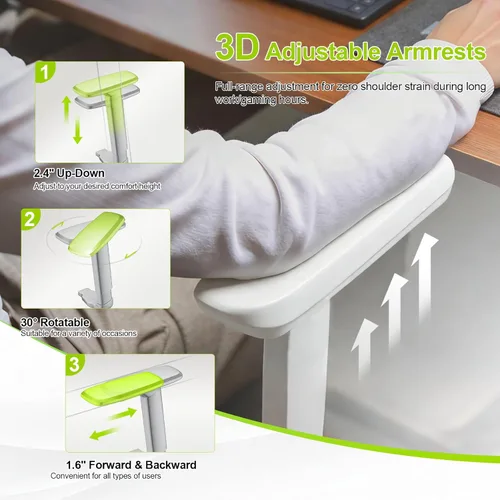 Miniatura 5 de Silla de oficina ergonómica de malla con soporte lumbar y reposacabezas, silla de computadora con respaldo alto con reposabrazos y bloqueo de Blanco