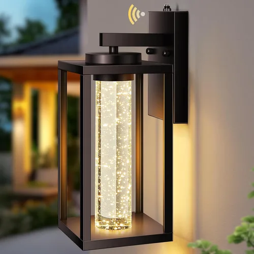 Miniatura 17 de VIANIS Aplique de Pared Exterior Negro, Iluminación Exterior del Atardecer al Amanecer Montaje en Pared para Casa con Cristal de Burbuja, Lámpara