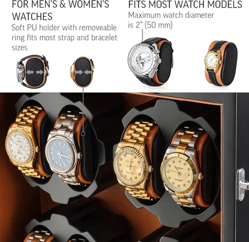 Miniatura 4 de Enrollador de 8 relojes con retroiluminación LED y 5 cajones de almacenamiento de relojes