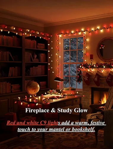Miniatura 6 de Luces de Navidad C9 rojas y blancas de 25 pies, cadena de luces de Navidad C9 impermeables con 26 bombillas rojas y blancas, luces de Navidad Luz