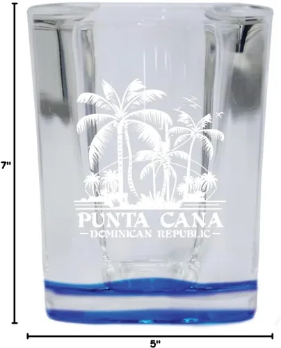 Miniatura 2 de Punta Cana República Dominicana Souvenir grabado grabado 2.5 onzas vaso de chupito cuadrado PALM azul Design1