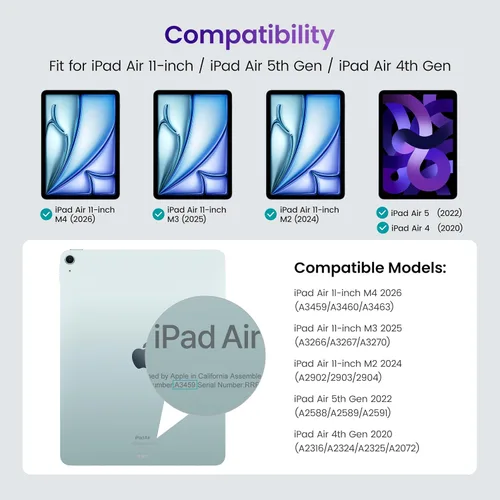 Miniatura 2 de VIKESI - Funda para iPad Air de 11 pulgadas con chip M3 / M2 2025/2024 y para iPad Air de 5ª/4ª generación de 10.9 pulgadas 2022/2020, funda