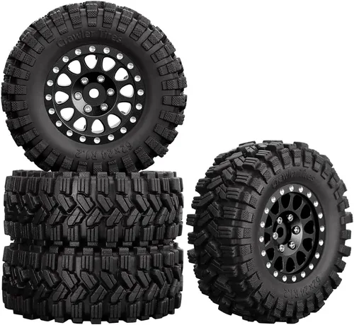 GLOBACT Neumáticos de aluminio de 1.2 pulgadas, neumáticos de goma suave y pegajosa de 2.441 x 0.945 in para 1/18 TRX4M 1/24 Axial SCX24 RC Crawler