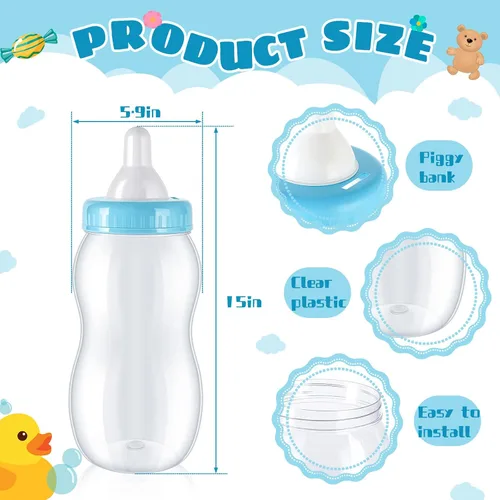 Miniatura 2 de Tessco for you - 2 botellas grandes de leche para bebé, rellenables, alcancía, contenedor de plástico para juegos y revelación de género, Blanco