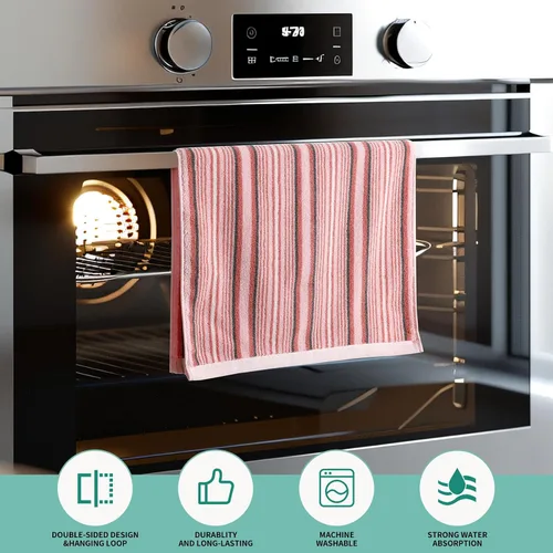 Miniatura 6 de SALAS Toallas de cocina de algodón prémium para secar platos, toallas de mano grandes y largas de 390 GMS, juego de toallas gruesas y altamente