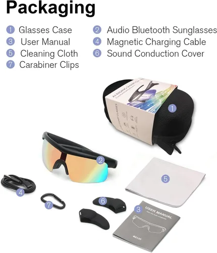 Miniatura 9 de Gafas de sol polarizadas Bluetooth deportivas, ciclismo, correr, para hombres y mujeres, UV400 con Bluetooth envolventes con altavoces HD abiertos