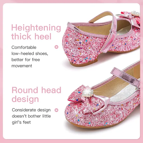 Miniatura 3 de Furdeour Zapatos de vestir para niñas, Mary Jane, boda, flores, damas de honor, tacones con purpurina, zapatos de princesa para niños pequeños