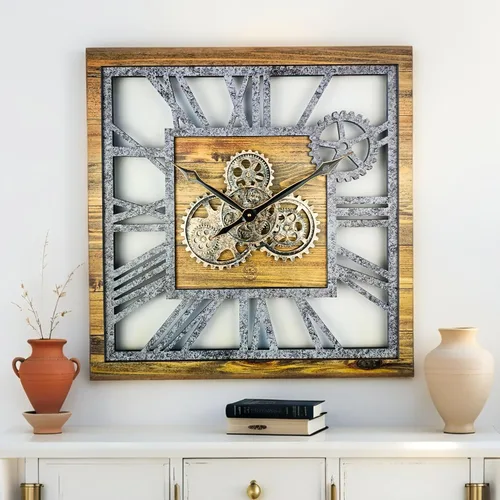 Miniatura 3 de ImprovingLife The Gears Clock Reloj de pared cuadrado con engranaje móvil real de 24 pulgadas, estilo vintage, industrial, de gran tamaño, casa