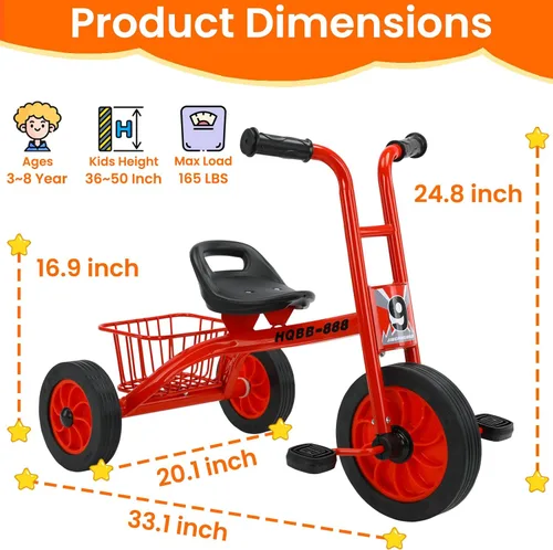 Miniatura 7 de Triciclo para niños de 3 a 8 años, asiento ajustable para niños, triciclo preescolar con ruedas de goma y cesta de almacenamiento, regalos