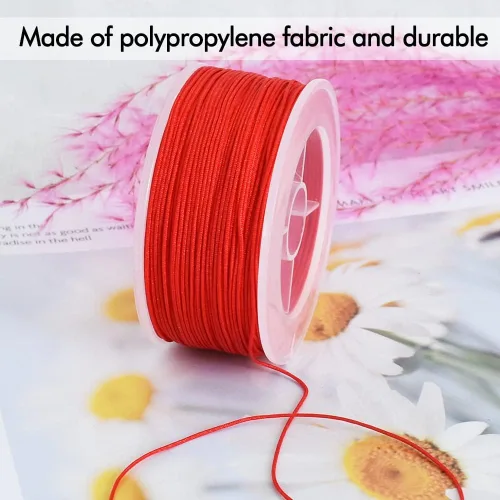 Miniatura 3 de TONIFUL 0.8mm x 70 yardas de cordón de nylon rojo satinado para hacer pulseras Joyería Cordón de macramé cola de ratón Cordón de collar a granel