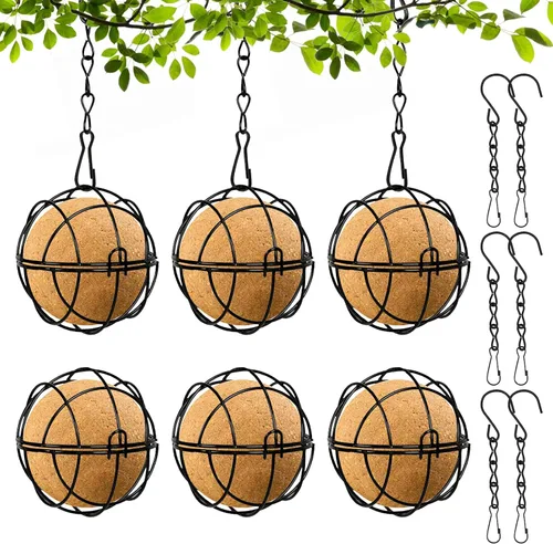 Miniatura 2 de Longzhuo 6 comederos metálicos para colibríes para colgar en exteriores, bola redonda de sebo a prueba de ardillas, regalos de observación de aves
