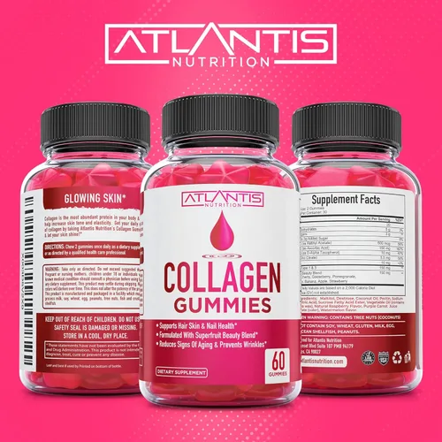Miniatura 8 de Atlantis Nutrition Gomitas de colágeno 60 + gomitas de fibra prebiótica sin azúcar para adultos, paquete de 2 (120 gomitas)