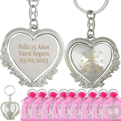 Miniatura 12 de 12 piezas personalizado Quinceañera Recuerdos Para Quinceañera Corazón llaveros Dulce 16 Quinceañera Rojo