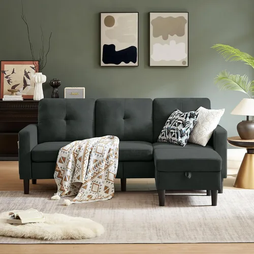 Miniatura 6 de Sofá Seccional Sofás para Sala de Estar, Sofás Seccionales Modulares de 3 Asientos en Forma de L con Almacenamiento y Chaise Reversible, Tela