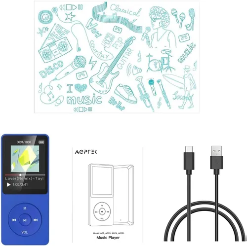 Miniatura 8 de AGPTEK A02PL Reproductor de MP3 de 64 GB, 70 horas de reproducción, sin pérdidas de sonido, Reproductor de música, Soporta hasta 128 GB