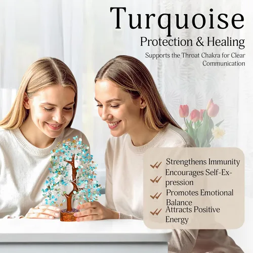 Miniatura 3 de YATSKIA - Árbol de cristal turquesa Feng Shui, alambre, bonsái Buhha, estatua reiki, Chakra curativo energía positiva, buena suerte dinero regalos