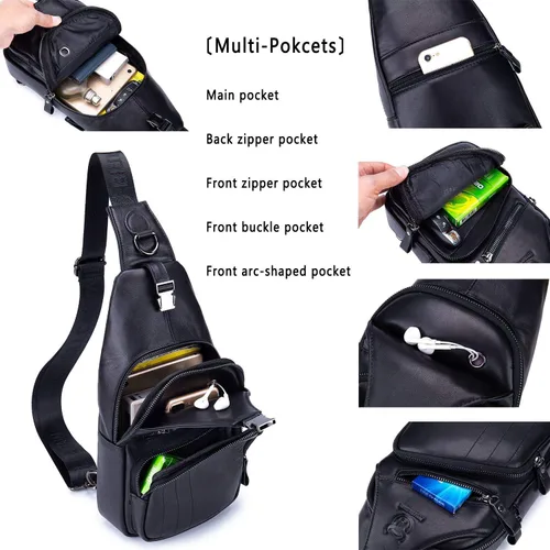Miniatura 10 de Bolsos cruzados para hombre, bolso bandolera de cuero, mochilas casuales para el pecho, bolsa de hombro, mochilas de senderismo de viaje