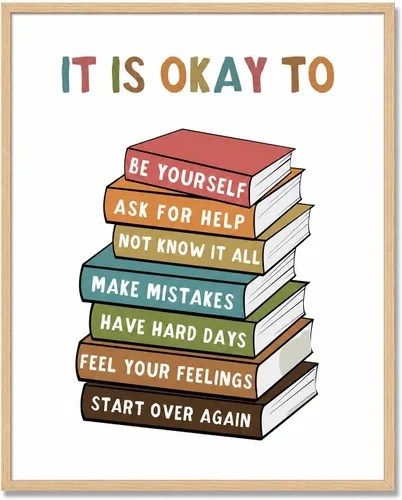 Miniatura 11 de Letreros artísticos de pared para aula, póster con texto en inglés "It's Okay To Feel" para niños, decoración de aprendizaje socioemocional