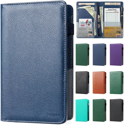 Miniatura 20 de Libreta de mesera para camarera, organizador de cuero con bolsillo con cremallera, folleto para personal de restaurante, soporte para cheques de Café
