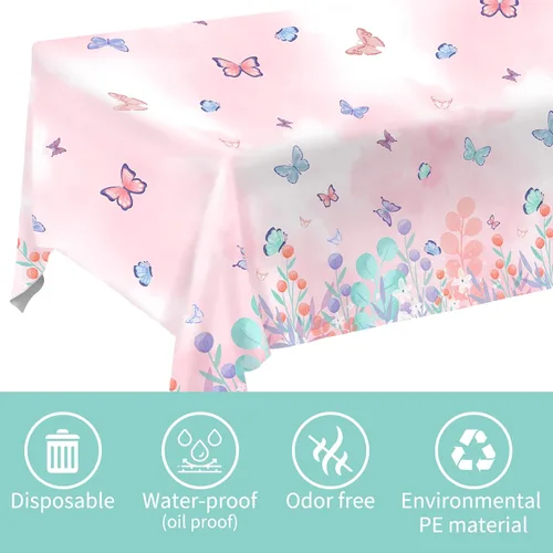 Miniatura 6 de Suministros de fiesta de cumpleaños de mariposas, platos de papel desechables, servilletas, vasos, mantel y pancarta para decoración de cumpleaños