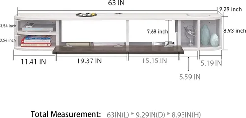 Miniatura 4 de Pmnianhua Soporte flotante para TV, 63 pulgadas, consola de TV flotante moderna, mueble de TV montado en la pared, centro de entretenimiento