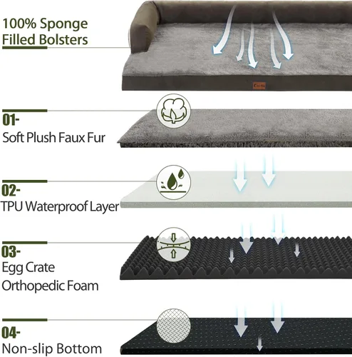 Miniatura 3 de Camas Ortopédicas para Perros Extra Grandes, Cama de Espuma de Cartón de Huevos Impermeable XL para Perros con Laterales 45x35 Pulgadas, Camas Tipo